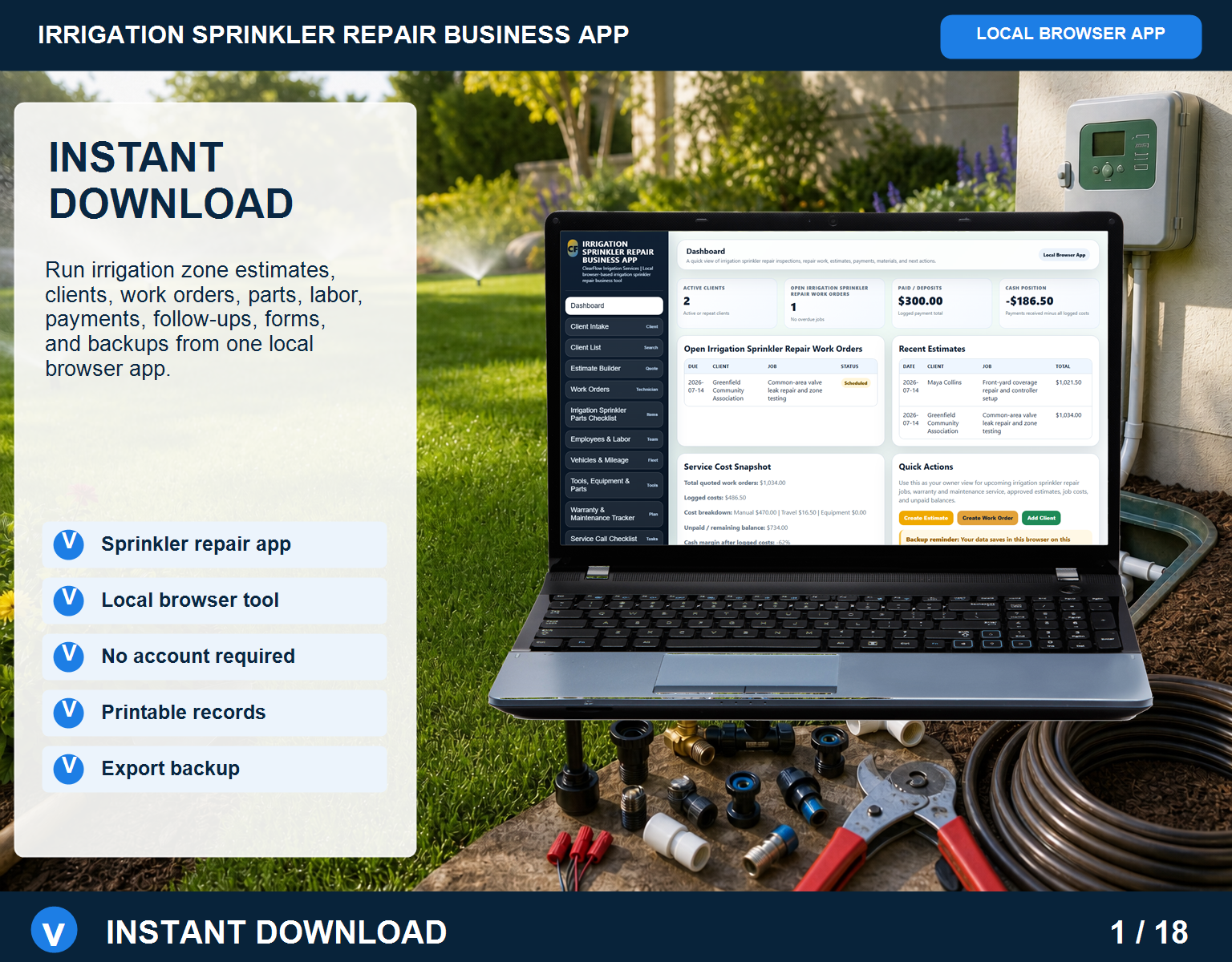Irrigation Sprinkler Repair business app Irrigation Sprinkler Repair Business App screen for service workflow management